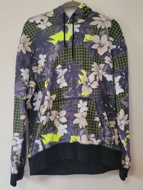 Nike Women’s Floral Grid Hoodie in Neon Yellow & Gray